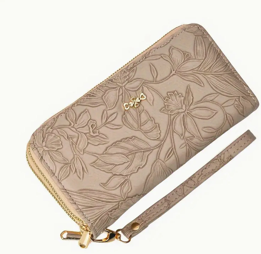 Floral Textured Zipper Wallet