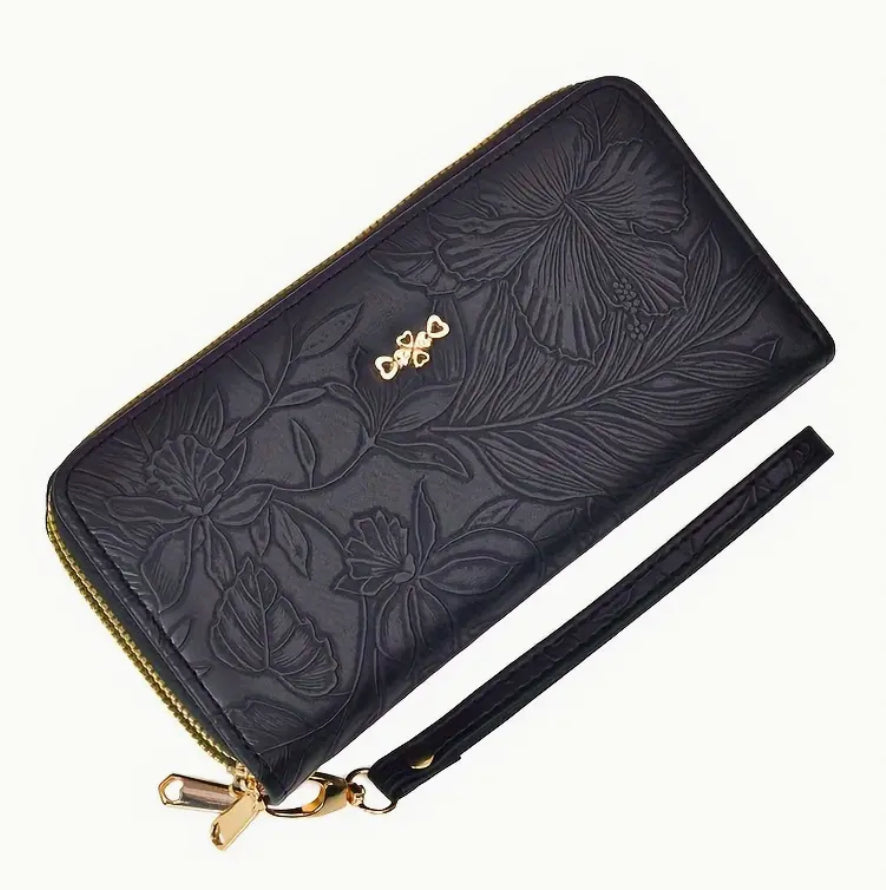 Floral Textured Zipper Wallet