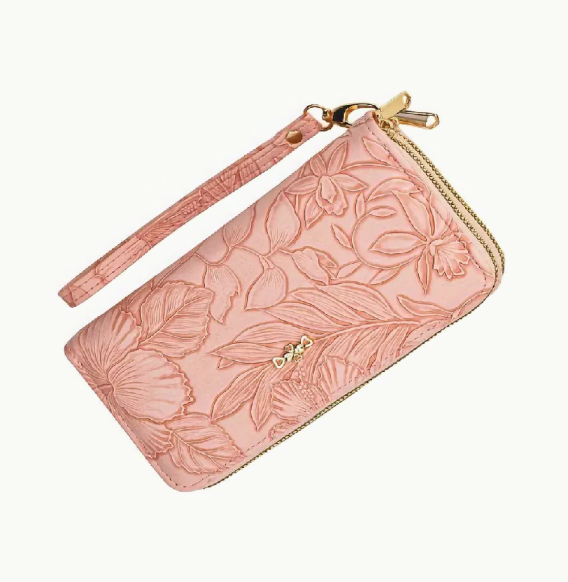 Floral Textured Zipper Wallet